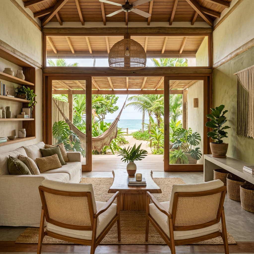 Área de lounge com vista para o mar